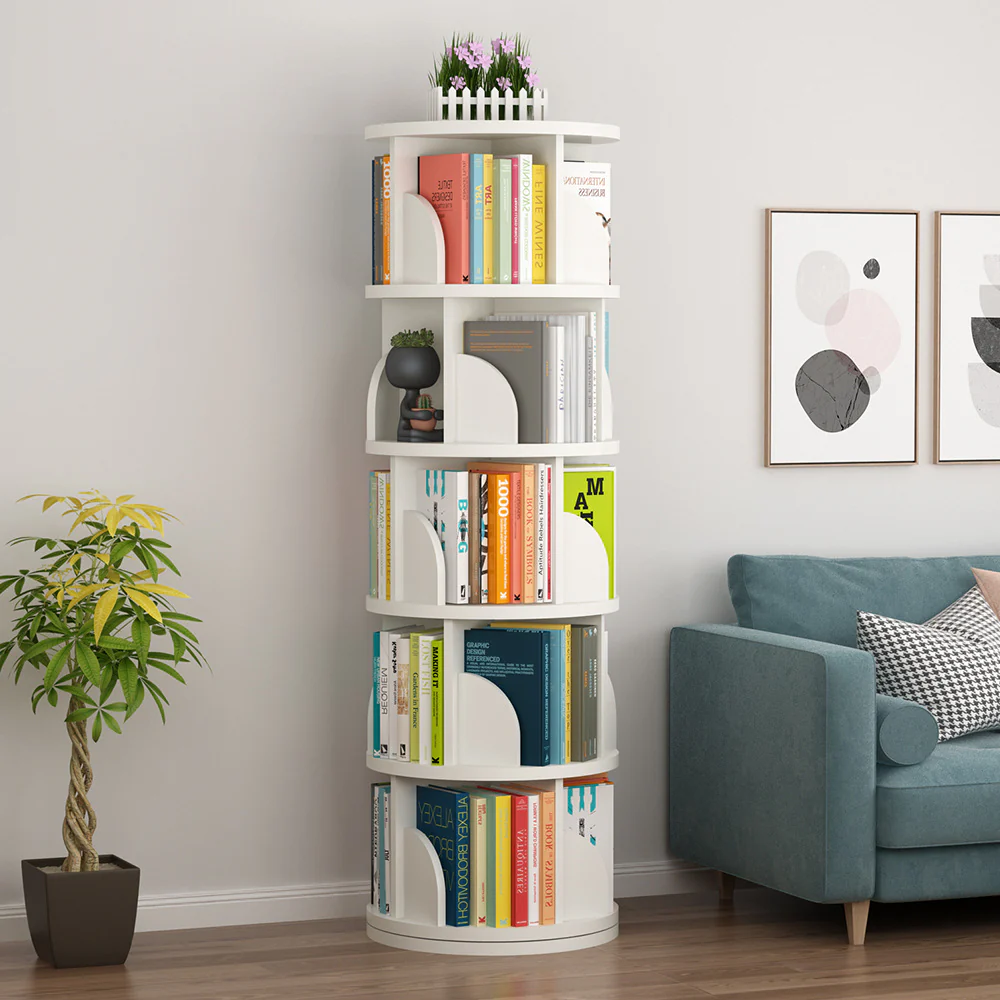 2-5 Tier 360° Rotating Stackable Shelves Bookshelf Organizer - Image 11