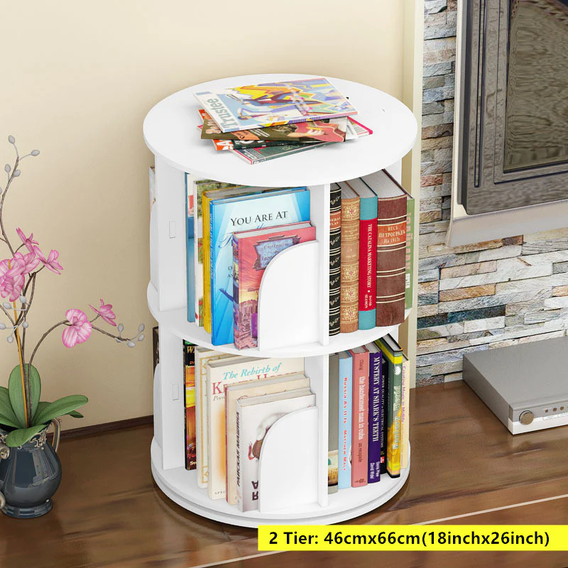 2-5 Tier 360° Rotating Stackable Shelves Bookshelf Organizer - Image 2