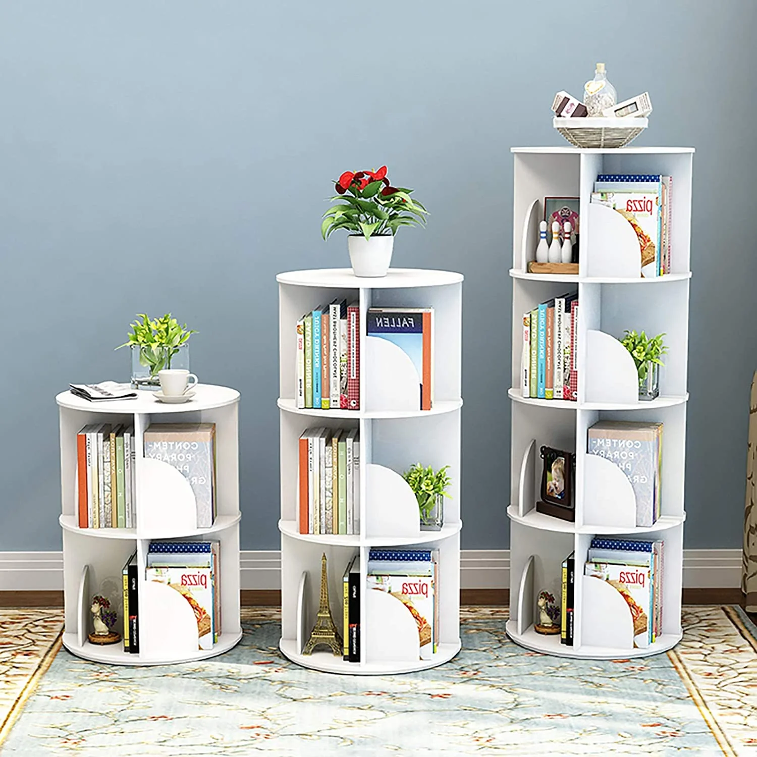 2-5 Tier 360° Rotating Stackable Shelves Bookshelf Organizer - Image 7