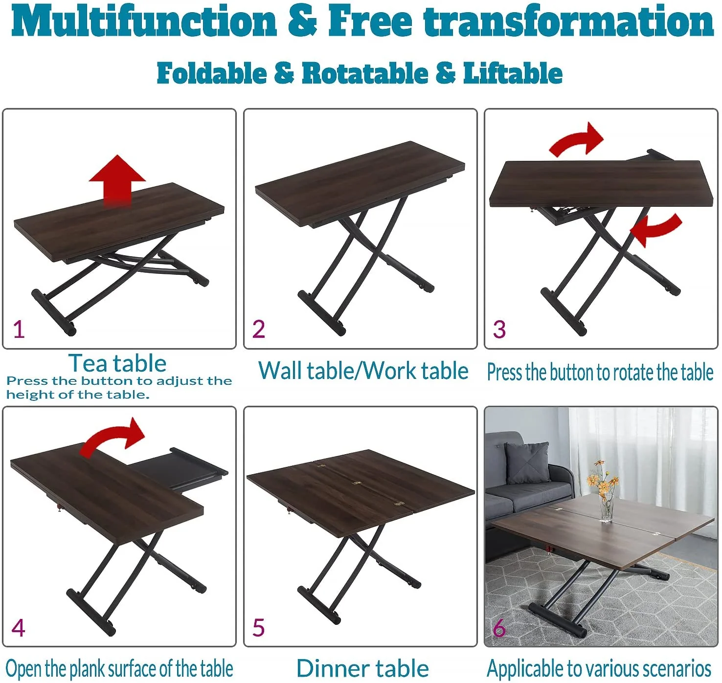 2-In-1 Multifunctional Coffee Table and Dining Table - Image 5