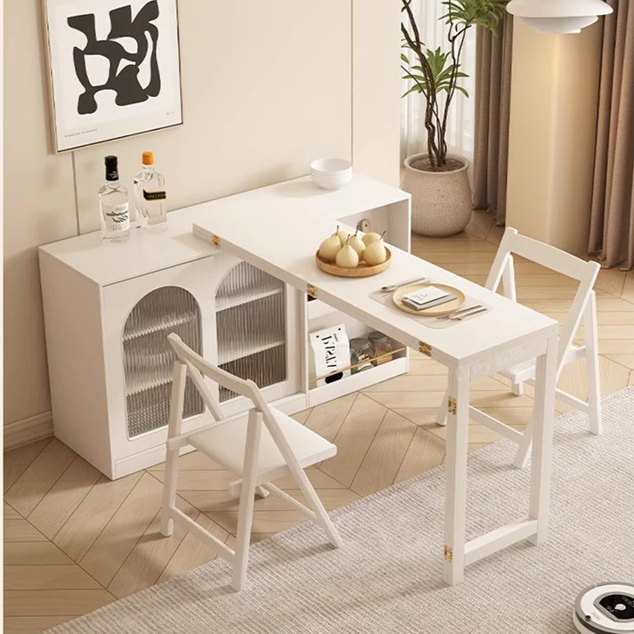 Folding and Expandable Multifunction Dining Table with Hidden Storage Design Cabinet - Image 11