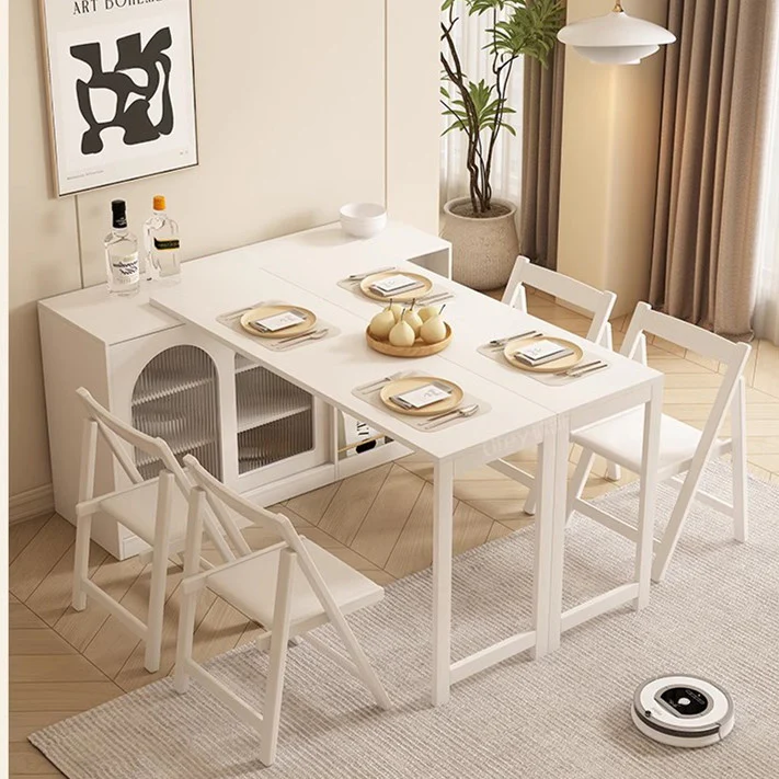 Folding and Expandable Multifunction Dining Table with Hidden Storage Design Cabinet - Image 12