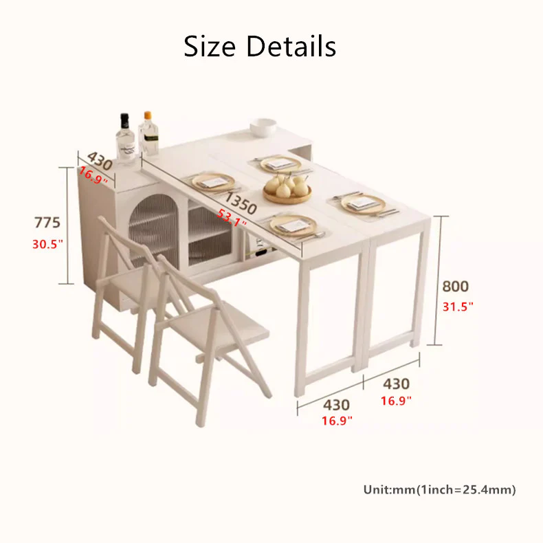 Folding and Expandable Multifunction Dining Table with Hidden Storage Design Cabinet - Image 15