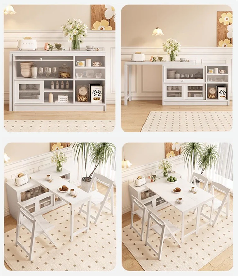 Folding and Expandable Multifunction Dining Table with Hidden Storage Design Cabinet - Image 17