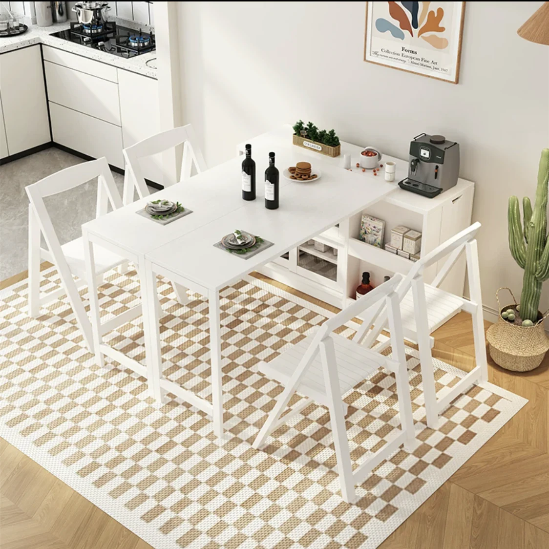Folding and Expandable Multifunction Dining Table with Hidden Storage Design Cabinet - Image 19