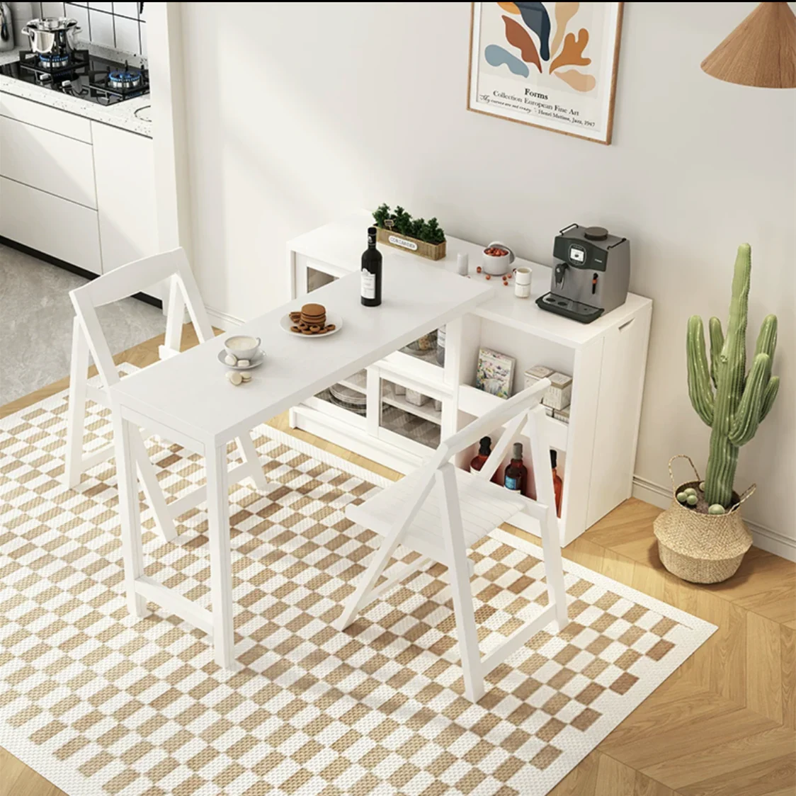 Folding and Expandable Multifunction Dining Table with Hidden Storage Design Cabinet - Image 20