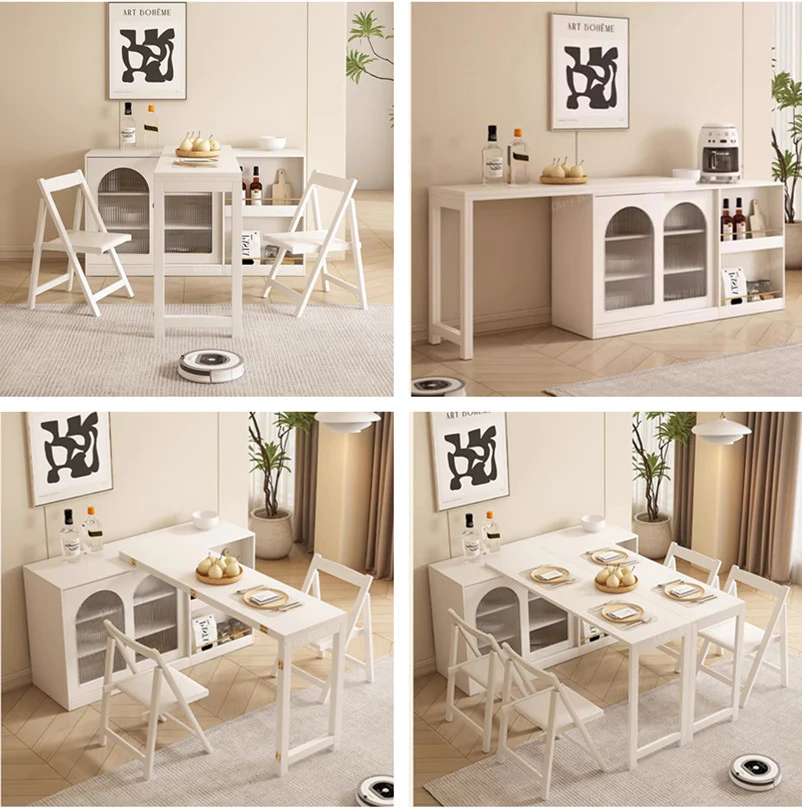 Folding and Expandable Multifunction Dining Table with Hidden Storage Design Cabinet - Image 8
