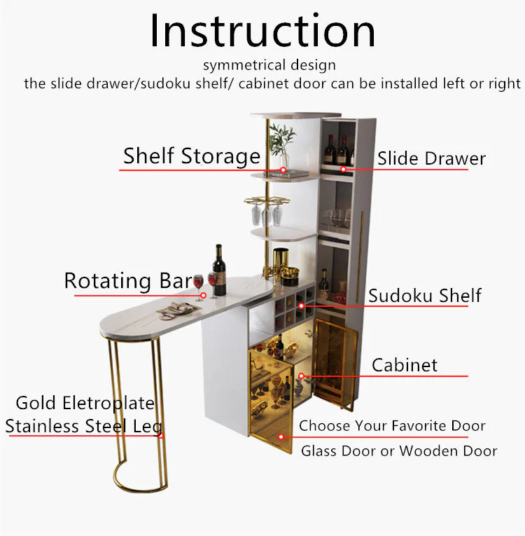 2021 New Design Modern Light Luxury Rotating Wine Bar Table with Cabinet - Image 9