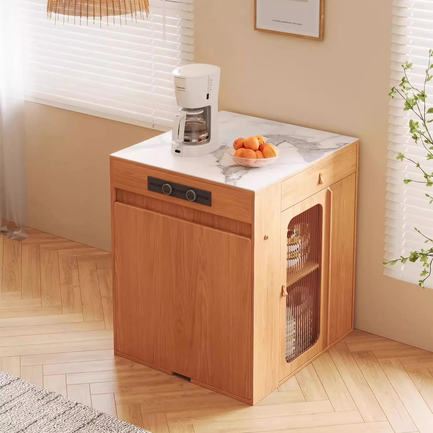 Space Saving Solid Wood Kitchen Island Dining Table - Image 2