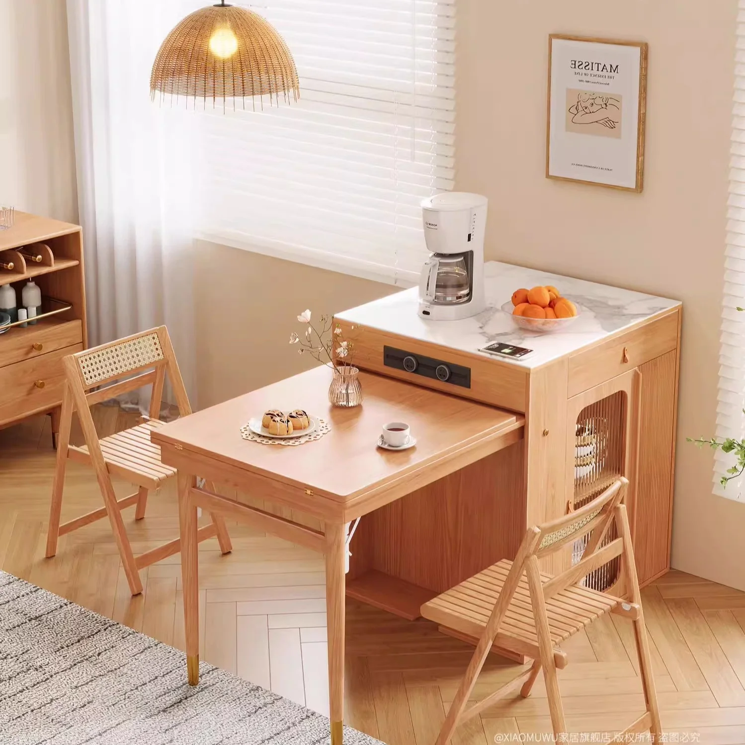 Space Saving Solid Wood Kitchen Island Dining Table - Image 3