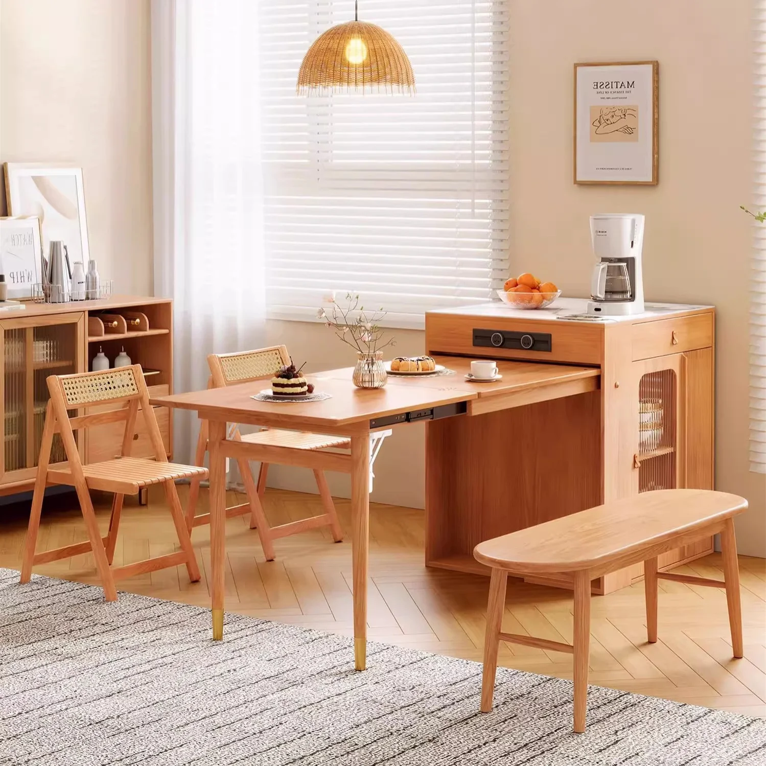 Space Saving Solid Wood Kitchen Island Dining Table - Image 4
