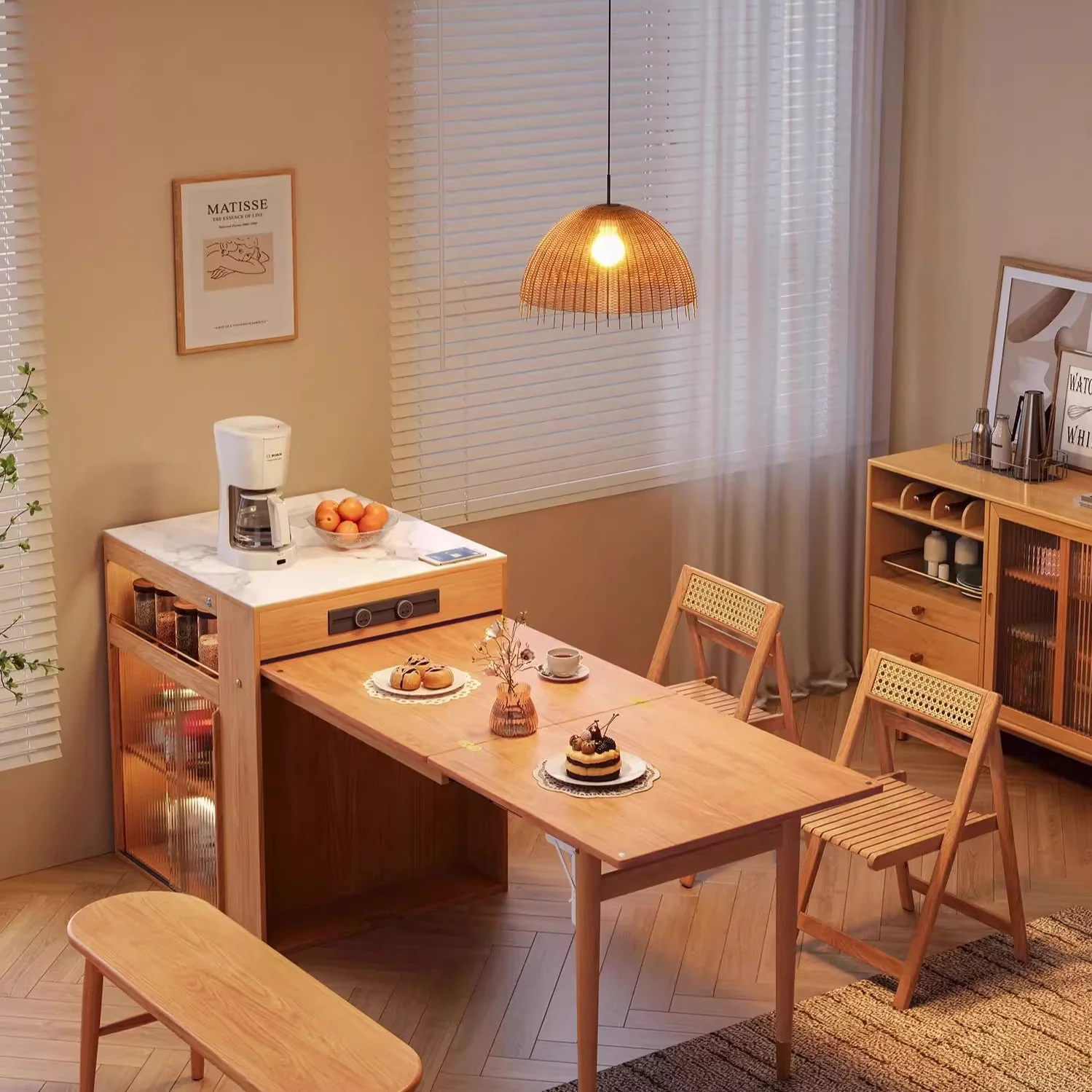 Space Saving Solid Wood Kitchen Island Dining Table - Image 5