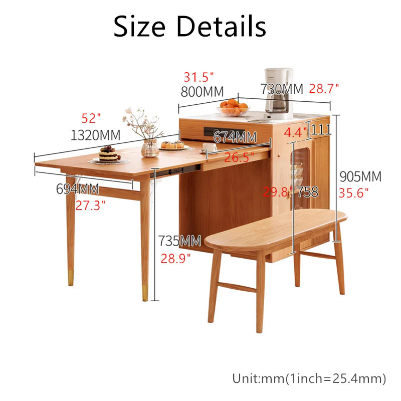 Space Saving Solid Wood Kitchen Island Dining Table - Image 8