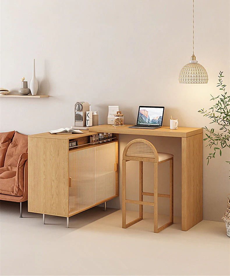 L Bar Table With Both Side Storage Buffet Sideboard Cabinet - Image 4