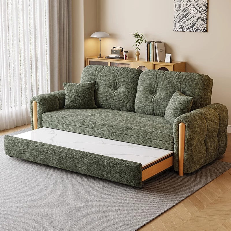 3-In-1 Chenille Fabric Sofa Bed with Electric Lifting Coffee Table - Image 3