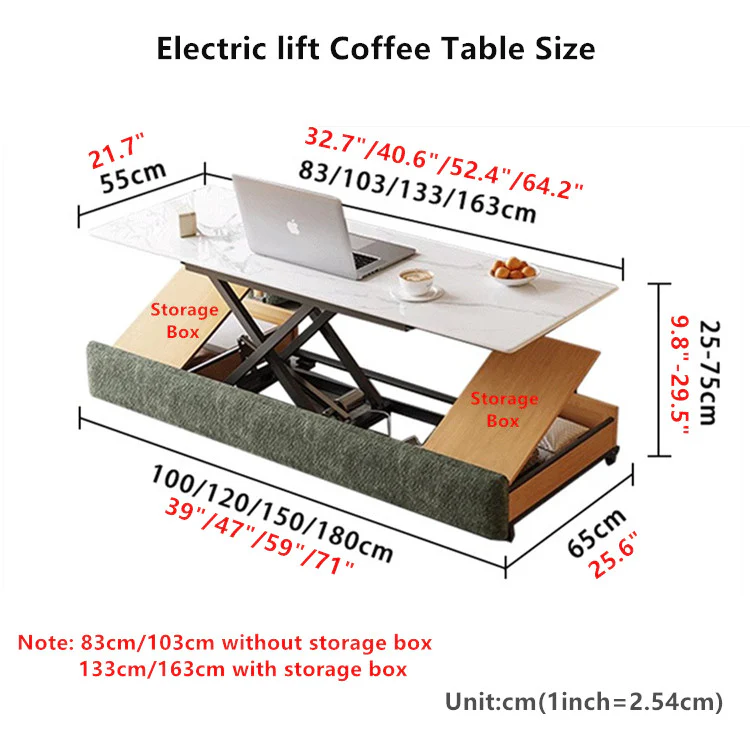 3-In-1 Chenille Fabric Sofa Bed with Electric Lifting Coffee Table - Image 8