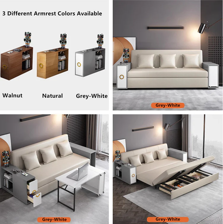 3-in-1 Convertible Sofa Bed with Hidden Desk Armrest and Underneath Storage - Image 15