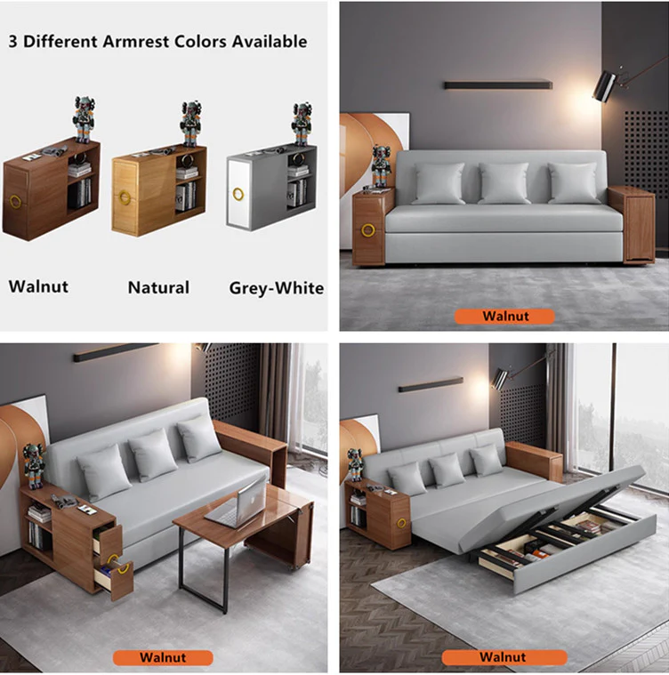 3-in-1 Convertible Sofa Bed with Hidden Desk Armrest and Underneath Storage - Image 16