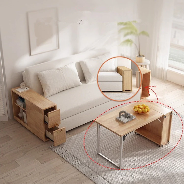 3-in-1 Convertible Sofa Bed with Hidden Desk Armrest and Underneath Storage - Image 3