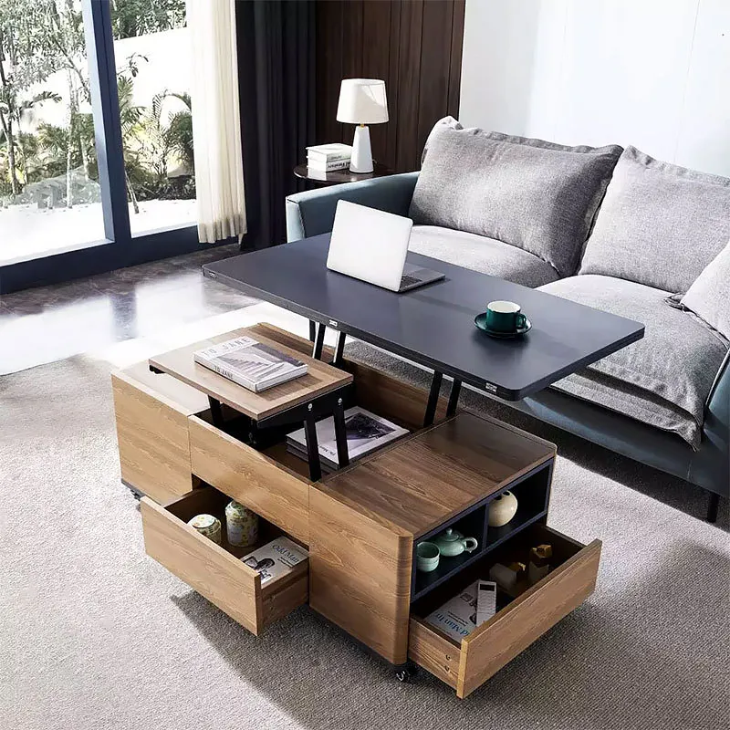3-In-1 Folding Lift-top Multifunctional Coffee Table With Universal Wheels - Image 3