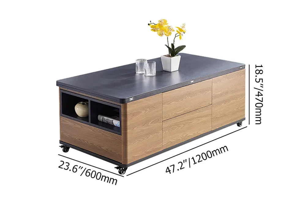 3-In-1 Folding Lift-top Multifunctional Coffee Table With Universal Wheels - Image 9