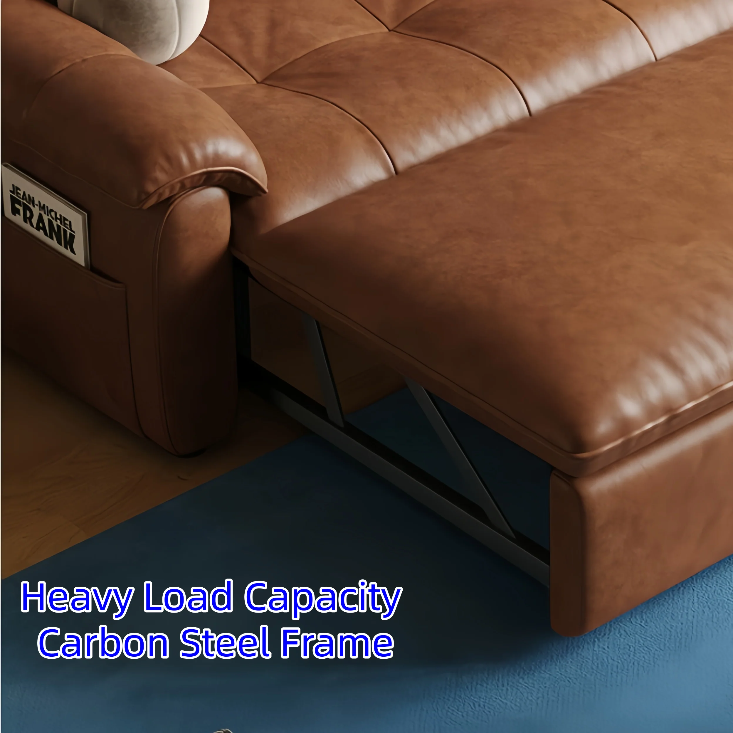 3-in-1 Oil Wax Leather Convertible Sofa Bed with Adjustable Backrest and Side Pocket - Image 10