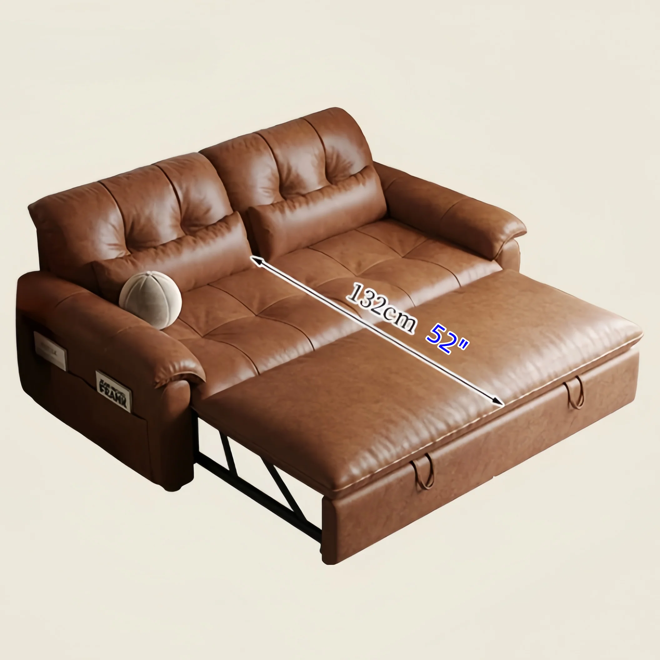 3-in-1 Oil Wax Leather Convertible Sofa Bed with Adjustable Backrest and Side Pocket - Image 13