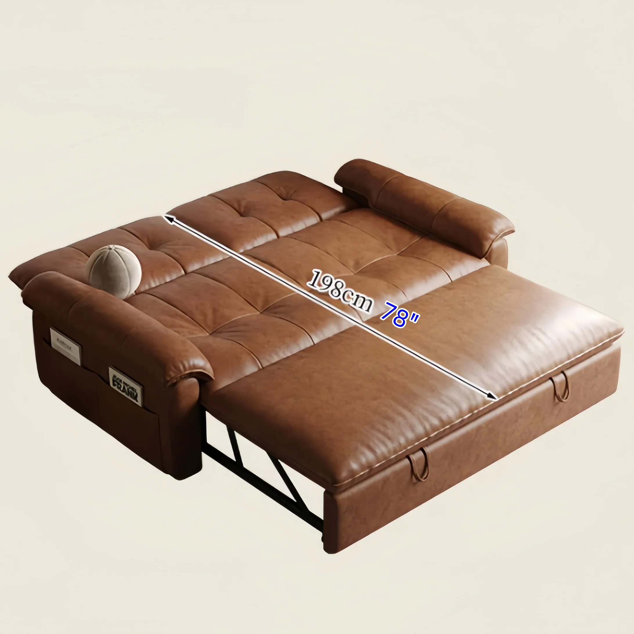 3-in-1 Oil Wax Leather Convertible Sofa Bed with Adjustable Backrest and Side Pocket - Image 14