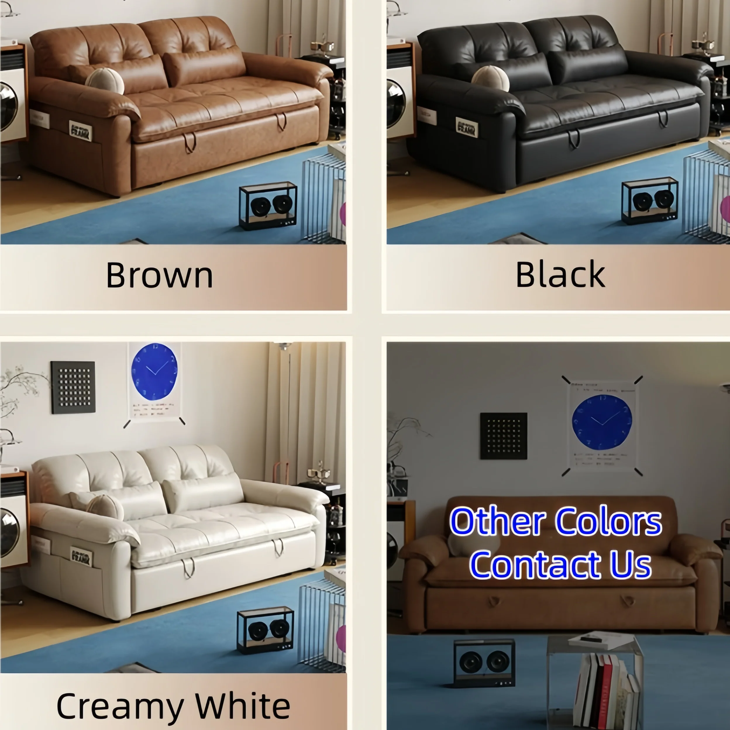 3-in-1 Oil Wax Leather Convertible Sofa Bed with Adjustable Backrest and Side Pocket - Image 15