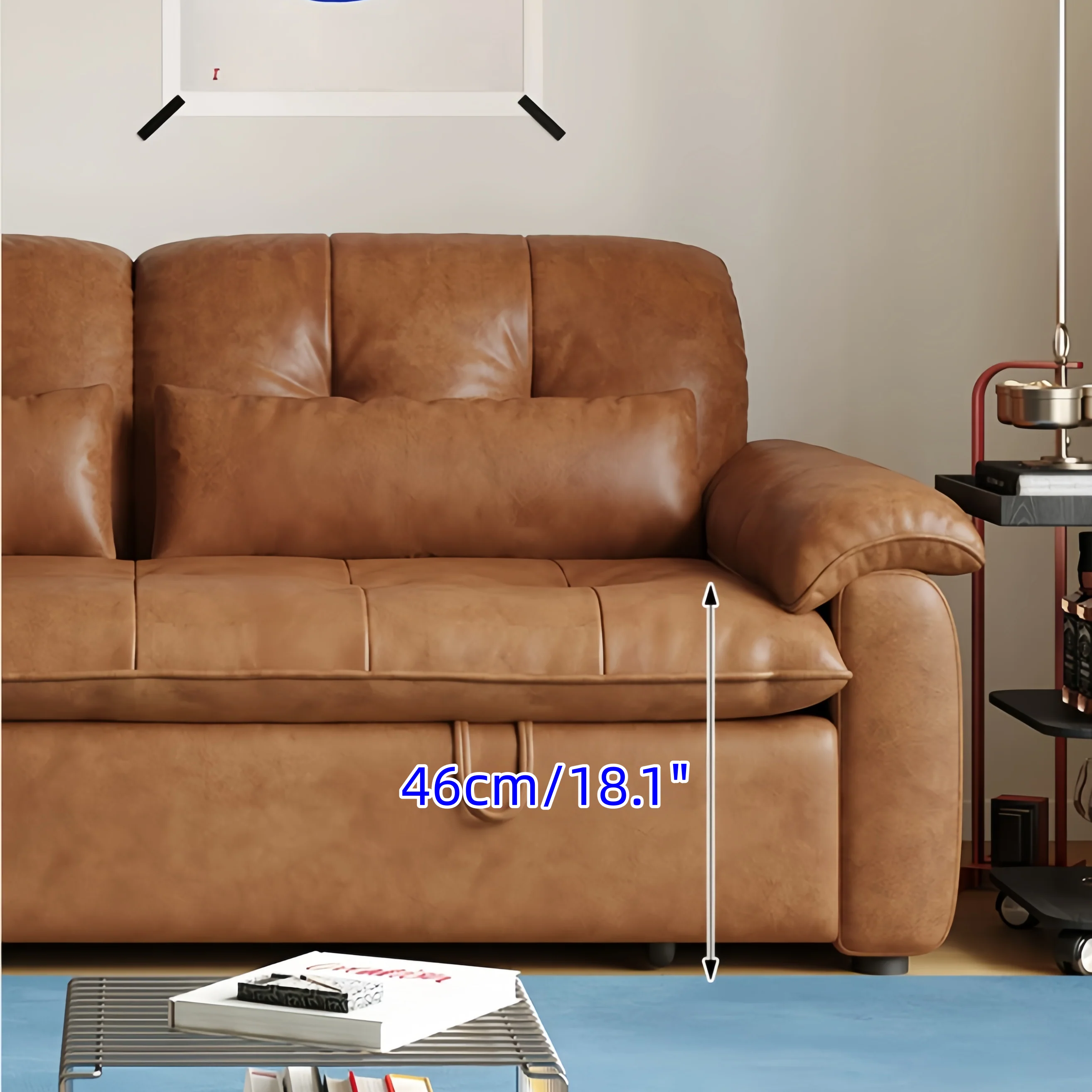 3-in-1 Oil Wax Leather Convertible Sofa Bed with Adjustable Backrest and Side Pocket - Image 7