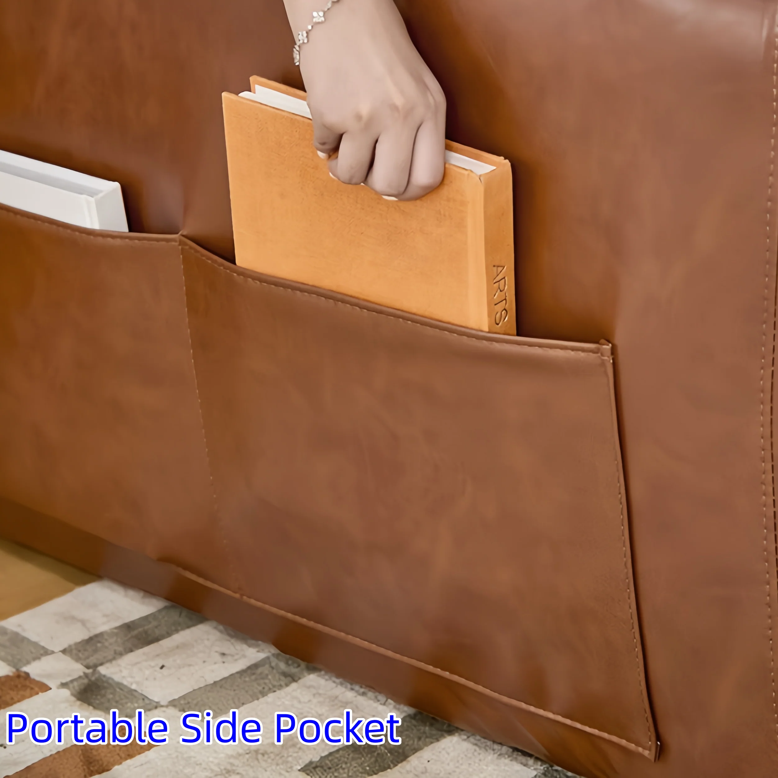 3-in-1 Oil Wax Leather Convertible Sofa Bed with Adjustable Backrest and Side Pocket - Image 9