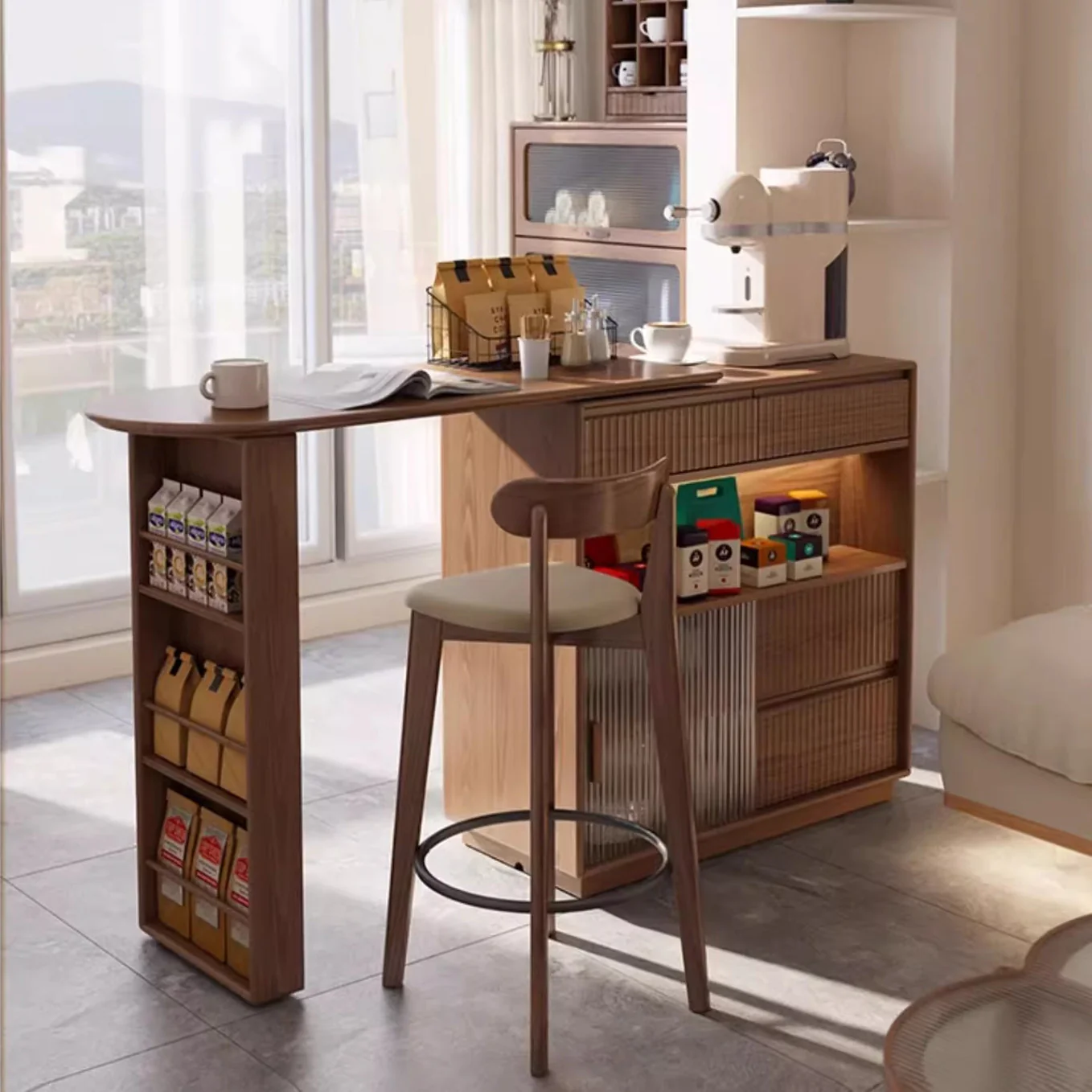 360 Degree Rotating Bar Table With Cabinet and Stools - Image 5