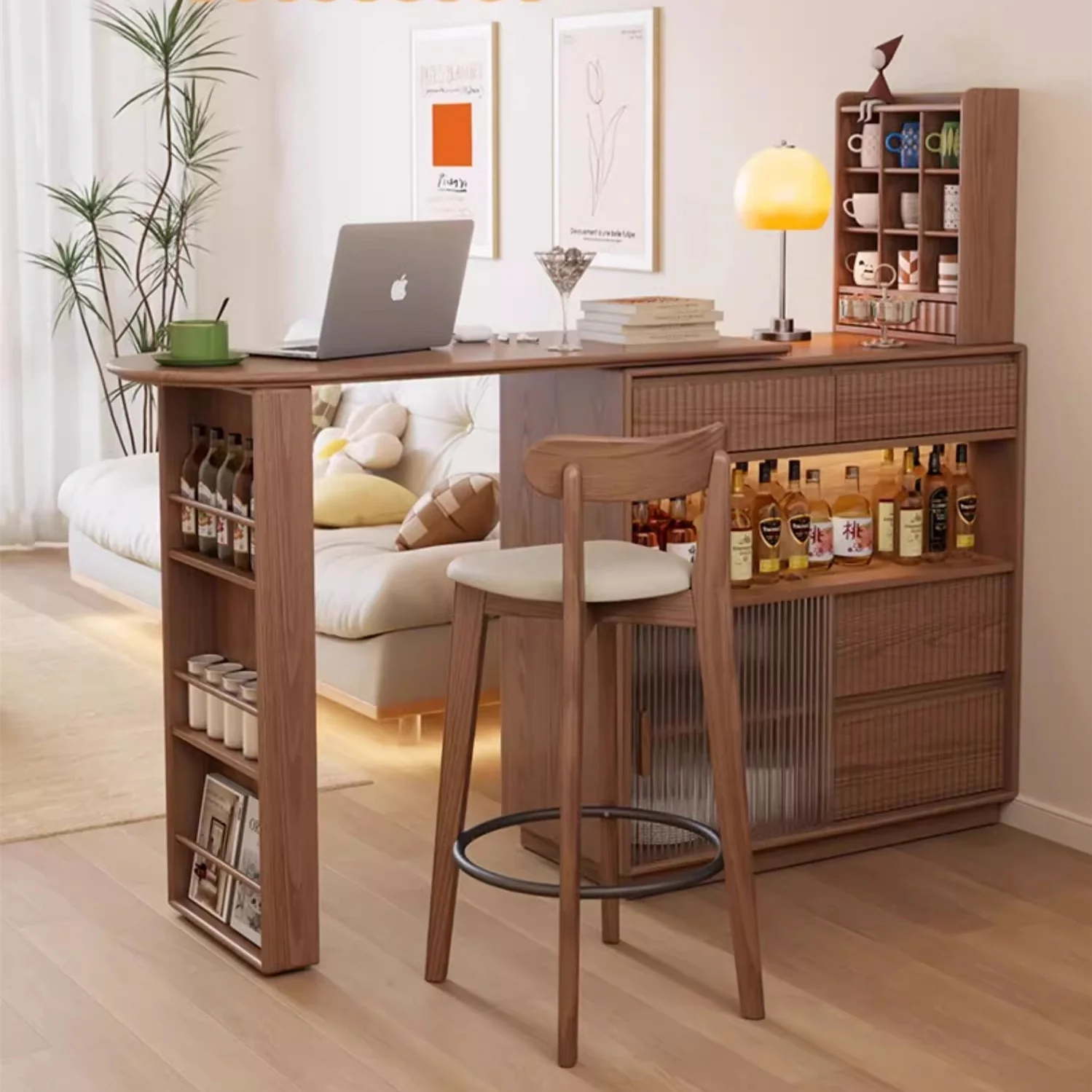 360 Degree Rotating Bar Table With Cabinet and Stools - Image 6