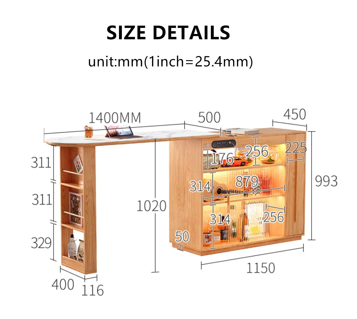 360 Degree Rotating Bar Table with Double Side Storage Cabinet - Image 7