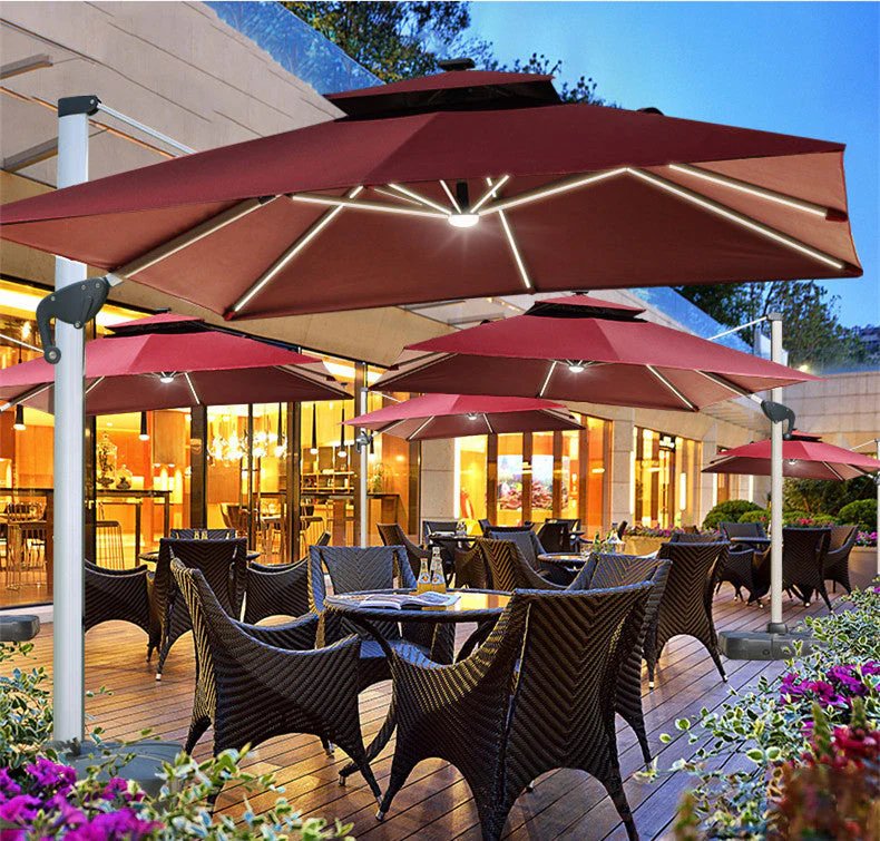 360 Degree Rotating Fully Aluminum Alloy Patio Umbrella with LED Light and Water Sand Tank Base - Image 4