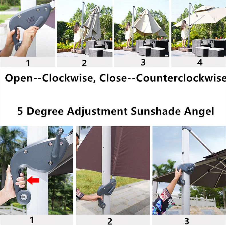 360 Degree Rotating Fully Aluminum Alloy Patio Umbrella with LED Light and Water Sand Tank Base - Image 9
