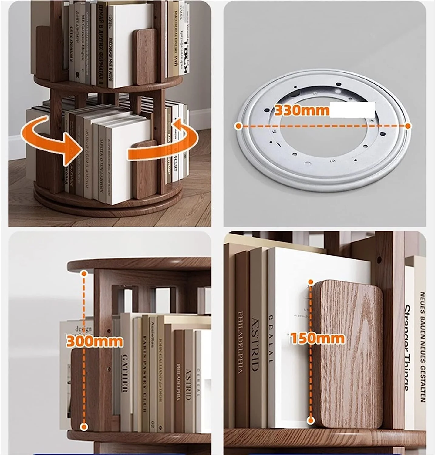 360° Rotating Solid Wood Bookshelf - Image 4