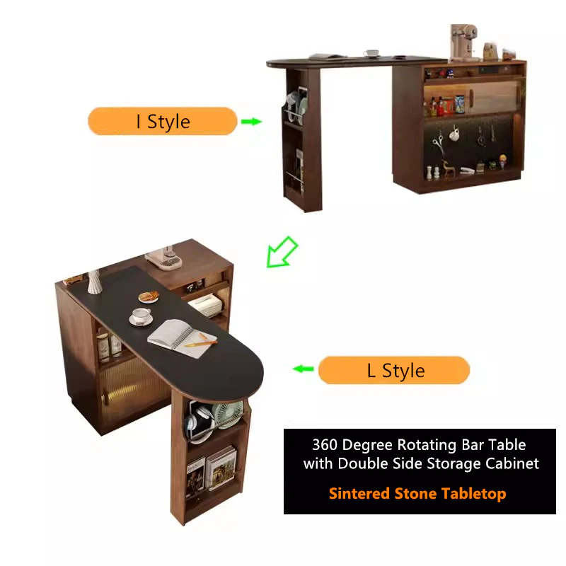 360° Solid Wood  Rotating Bar Table with Double Side Storage Cabinet - Image 11