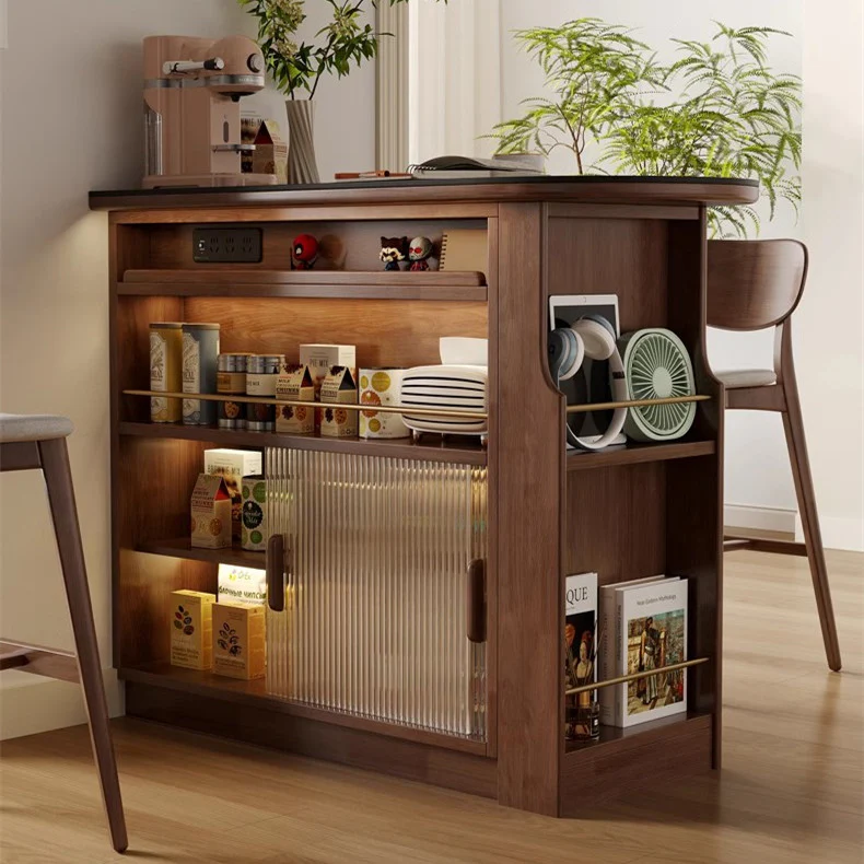 360° Solid Wood  Rotating Bar Table with Double Side Storage Cabinet - Image 3