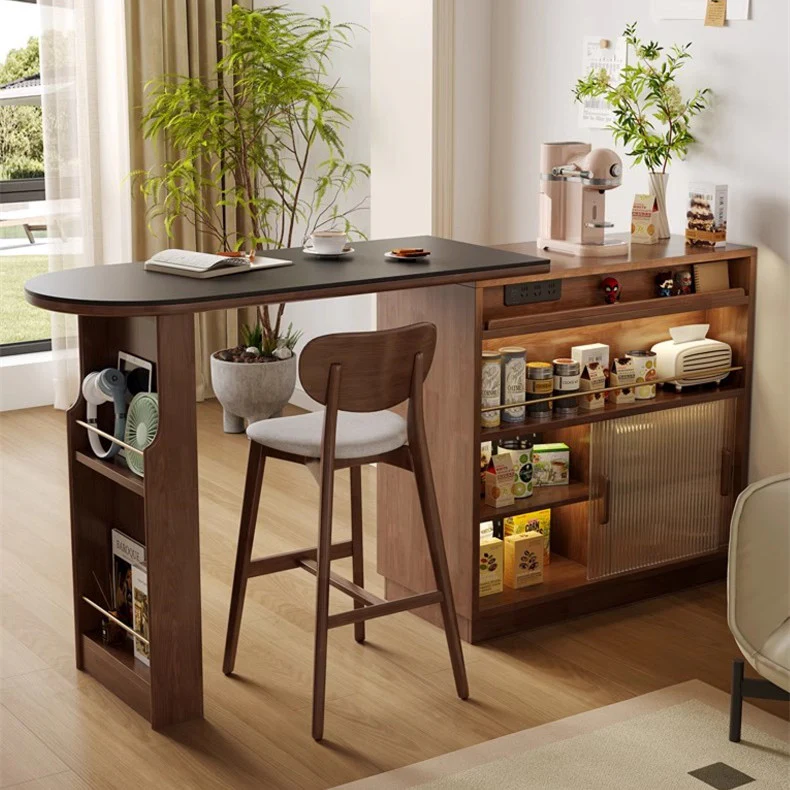 360° Solid Wood  Rotating Bar Table with Double Side Storage Cabinet - Image 4