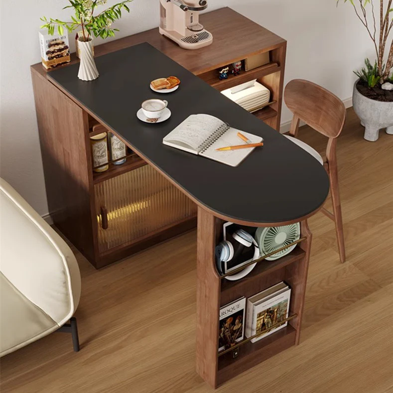 360° Solid Wood  Rotating Bar Table with Double Side Storage Cabinet - Image 5
