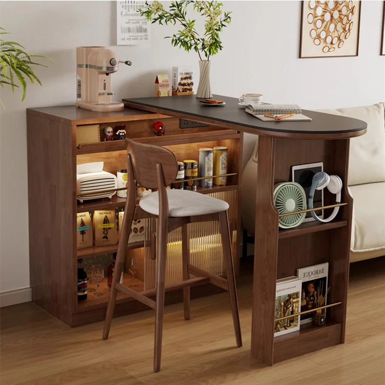 360° Solid Wood  Rotating Bar Table with Double Side Storage Cabinet - Image 6