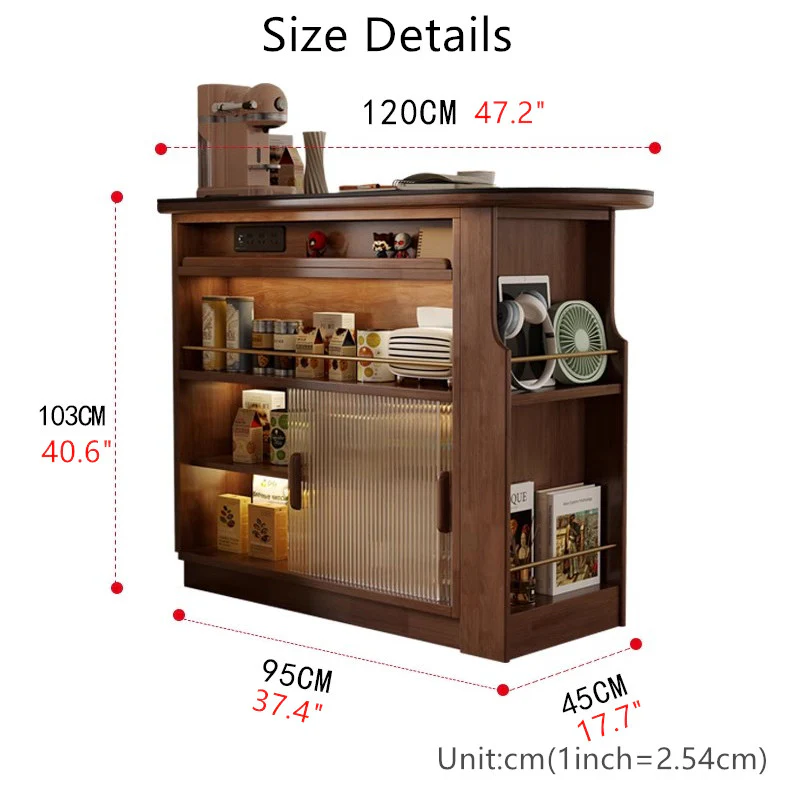 360° Solid Wood  Rotating Bar Table with Double Side Storage Cabinet - Image 7