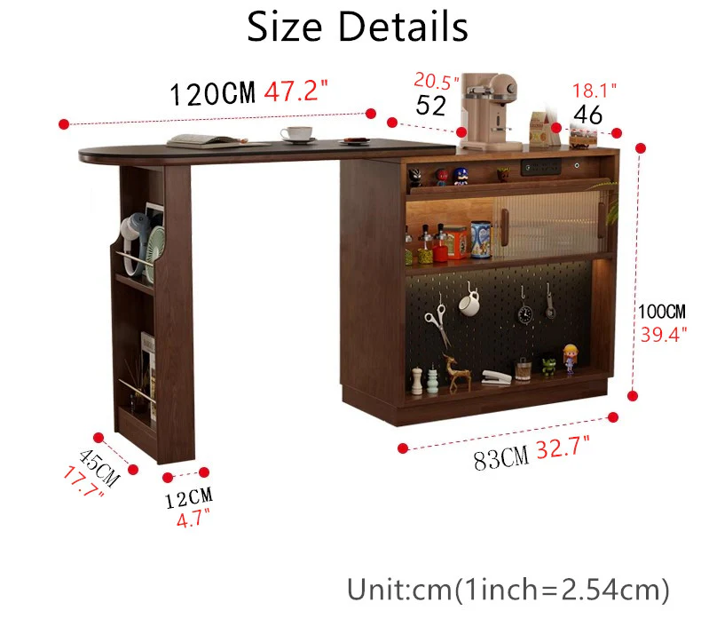 360° Solid Wood  Rotating Bar Table with Double Side Storage Cabinet - Image 8