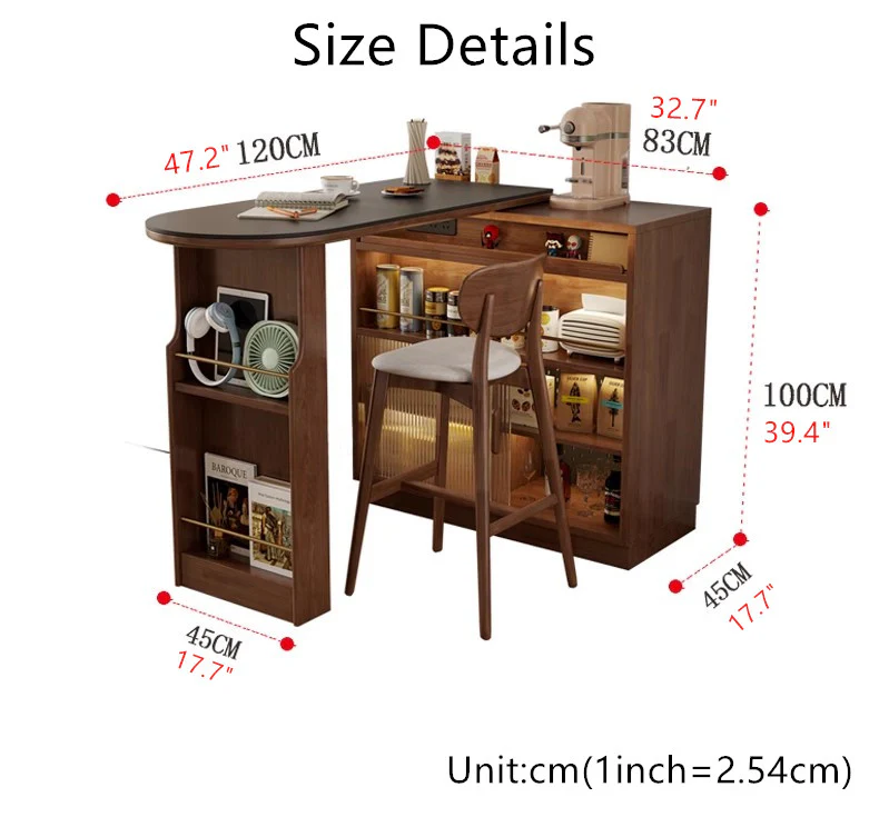 360° Solid Wood  Rotating Bar Table with Double Side Storage Cabinet - Image 9