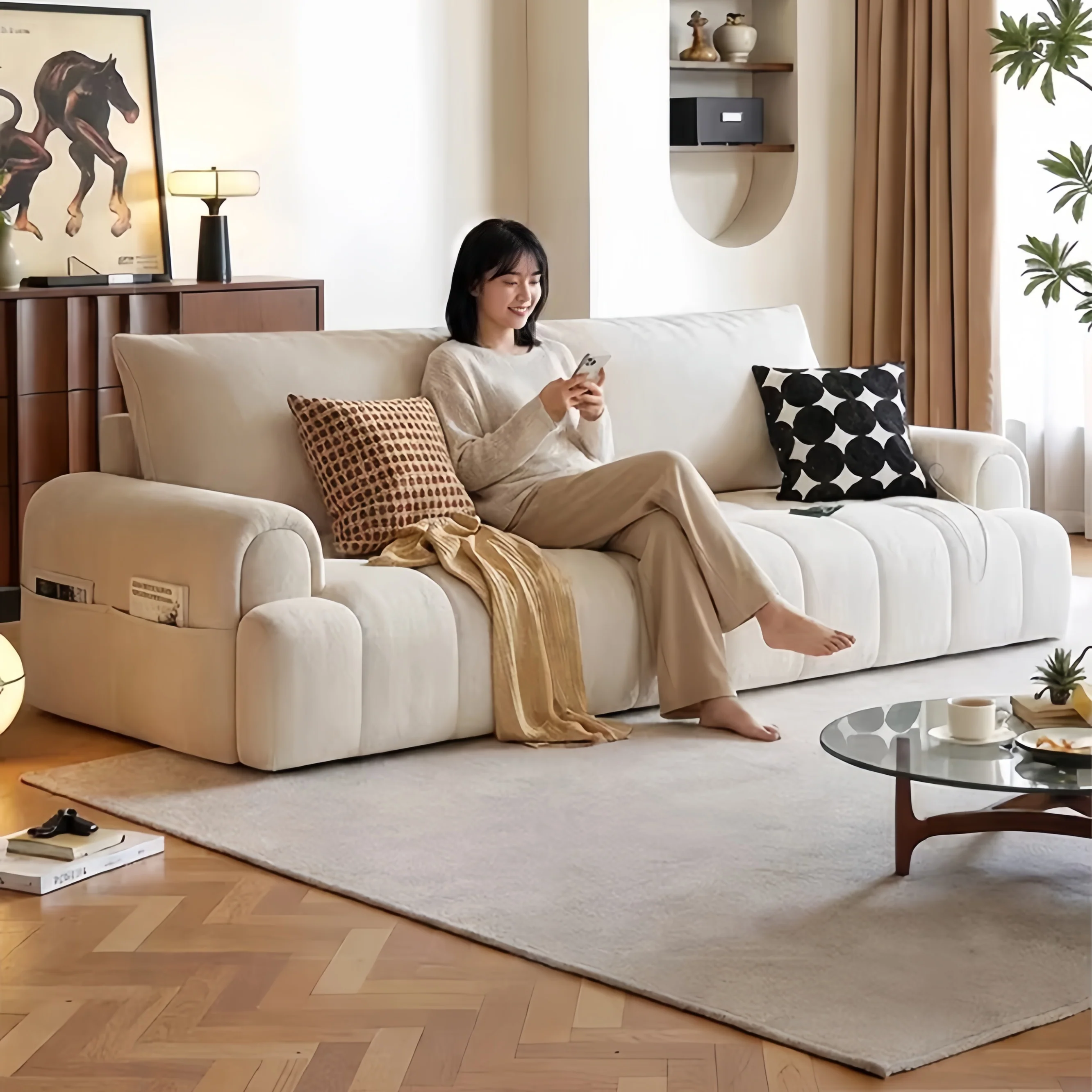 4-in-1 Convertible Microfiber Suede Velvet Sofa Bed - Image 2