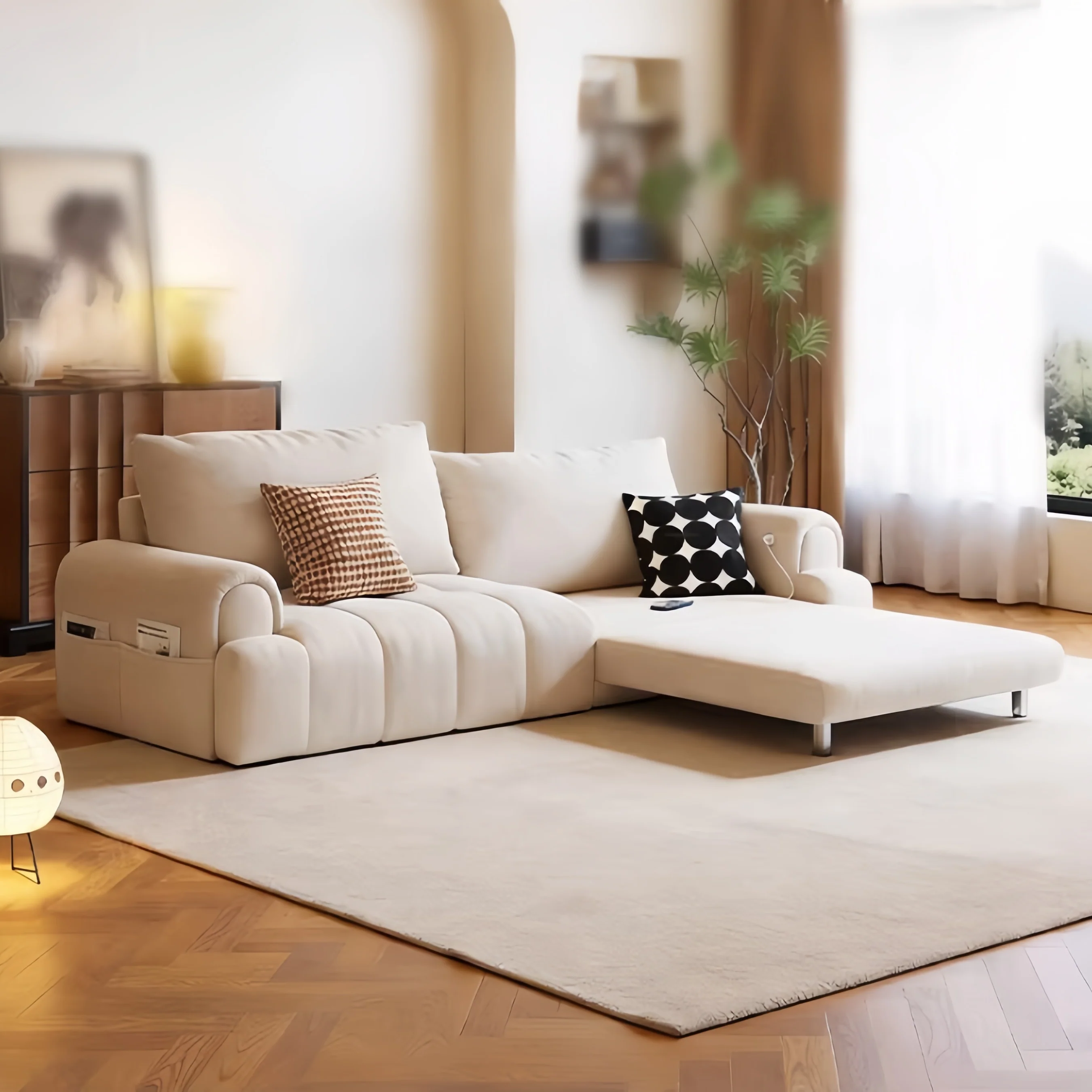 4-in-1 Convertible Microfiber Suede Velvet Sofa Bed - Image 3