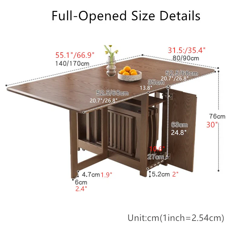 55" and 67" Solid Oak Wood Double Drop Leaf Dining Table with Chairs - Image 10