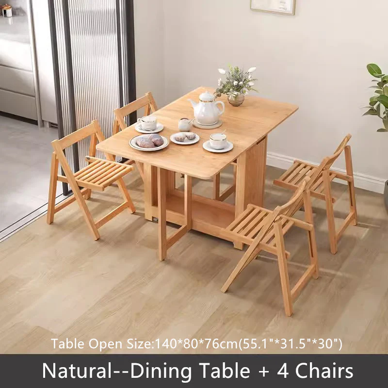 55" and 67" Solid Oak Wood Double Drop Leaf Dining Table with Chairs - Image 14