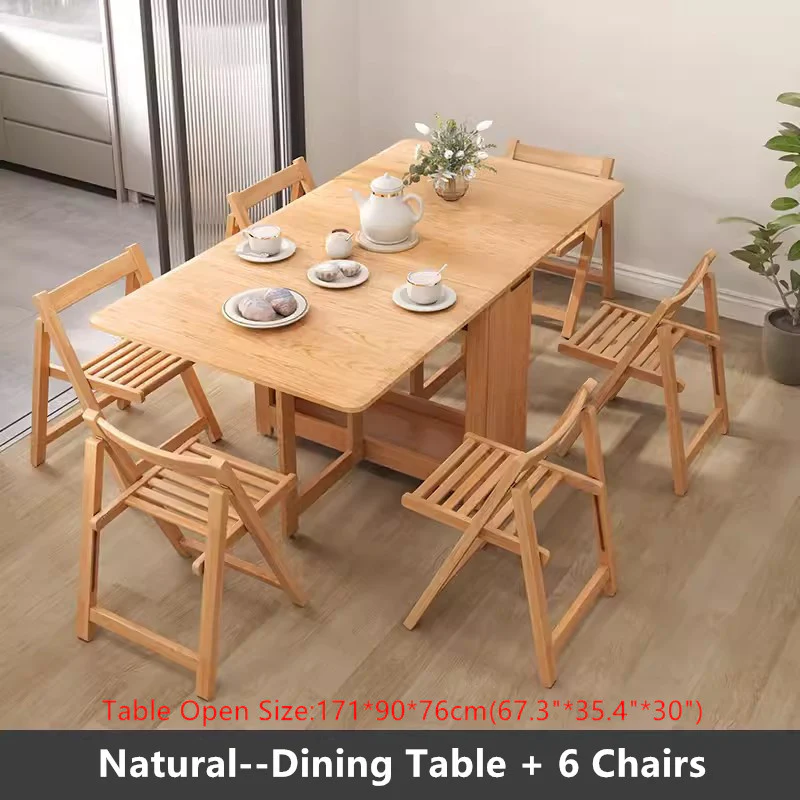 55" and 67" Solid Oak Wood Double Drop Leaf Dining Table with Chairs - Image 15